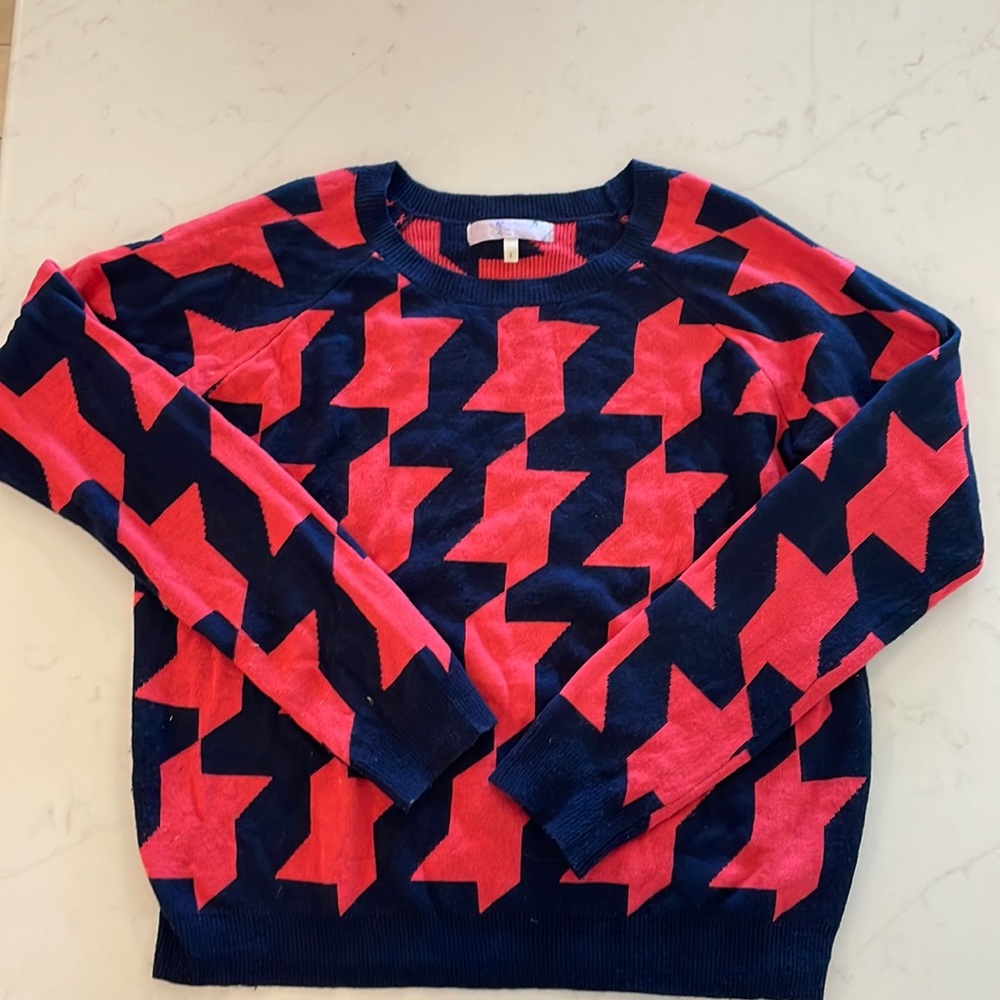 Alya Large Sweater Pink and Blue Geometric Style